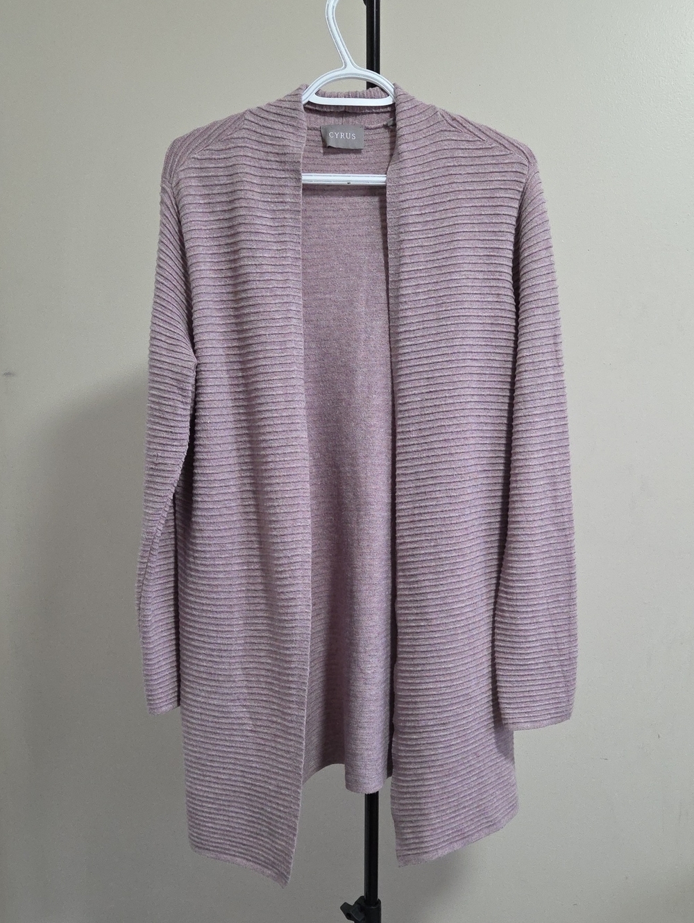 Cyrus Open-Front Ribbed Cardigan Sweater - Dusty Mauve